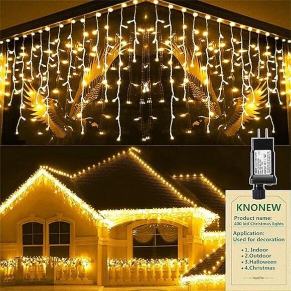 Christmas Lights Outdoor Decorations 400 LED 33ft 8 Modes Curtain String Light - Picture 7 of 7